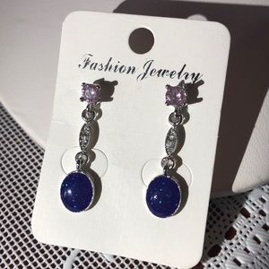 Blue and pink diamond dangling earrings! Amethyst and lapis stones